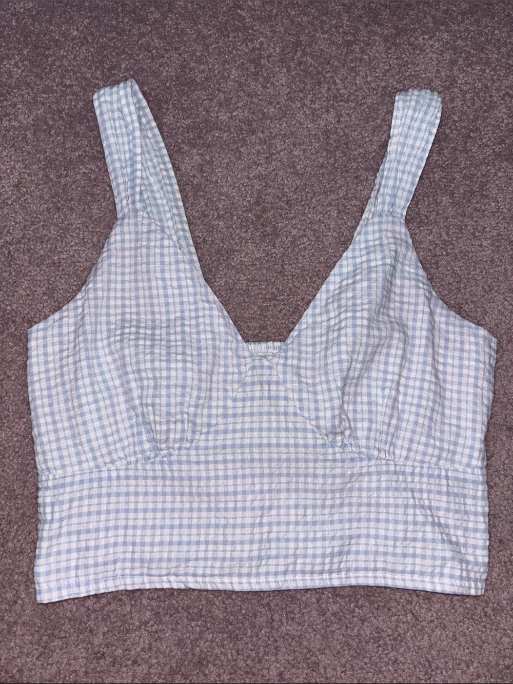 Abercrombie Light Blue Gingham Crop Top